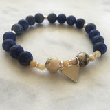 Lapis lazuli and African opal pregnancy yoga jewelry bracelet with silver triangle charm