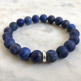 men's blue lapiz lazuli beaded energy bracelet with sterling silver bead