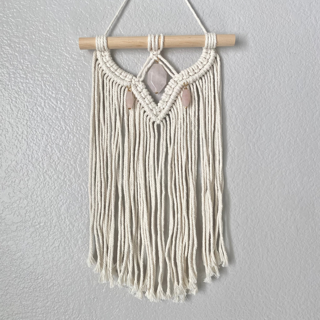 Rose Quartz Mini Macrame Wall Hanging I