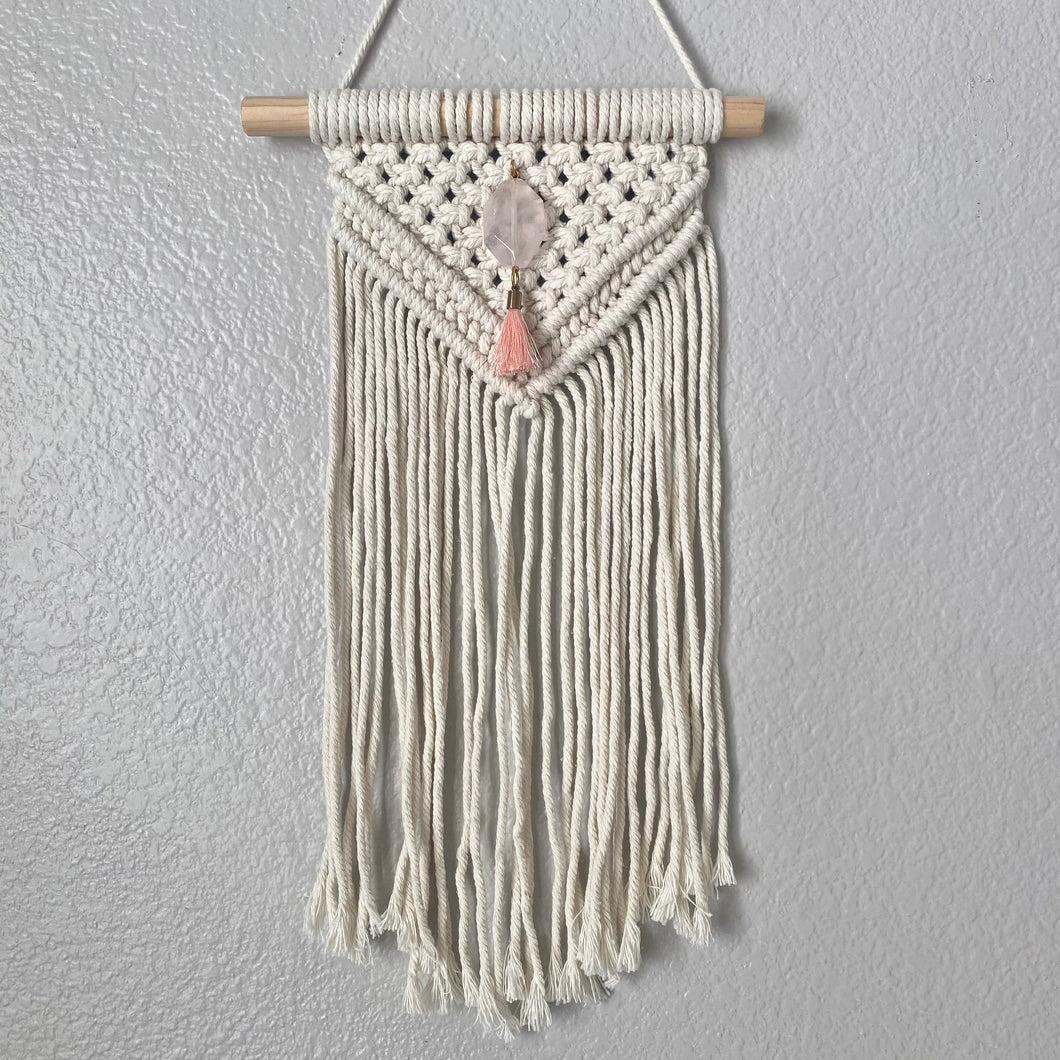 Rose Quartz Mini Macrame Wall Hanging II