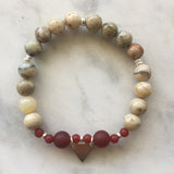 African opal and red carnelian pitta pregnancy bracelet with silver triangle charm