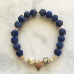 Lapis lazuli and African opal pregnancy yoga jewelry bracelet with silver triangle charm