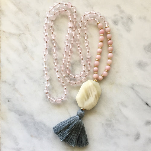 Rose Quartz, Pink Opal & Moonstone Mala - Love & Harmony