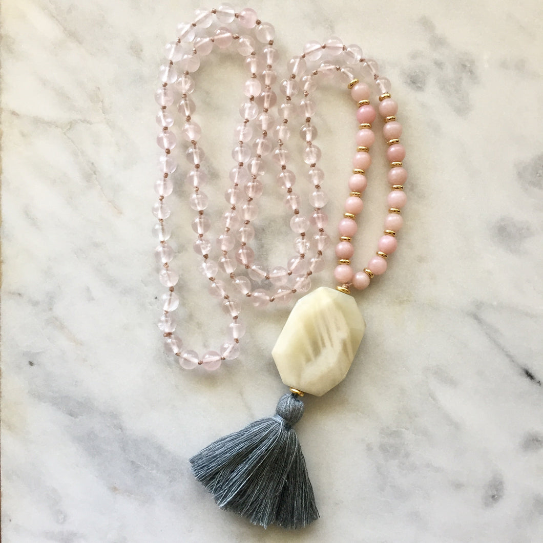 Rose Quartz, Pink Opal & Moonstone Mala - Love & Harmony