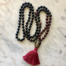 Onyx, Red Garnet & Pink Tourmaline Mala - To Uplift, Balance & Protect