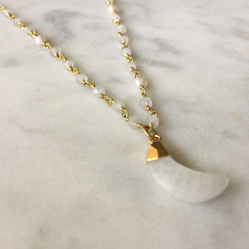 New Beginnings Crescent Necklace - Moonstone