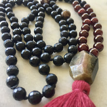 Onyx, Red Garnet & Pink Tourmaline Mala - To Uplift, Balance & Protect