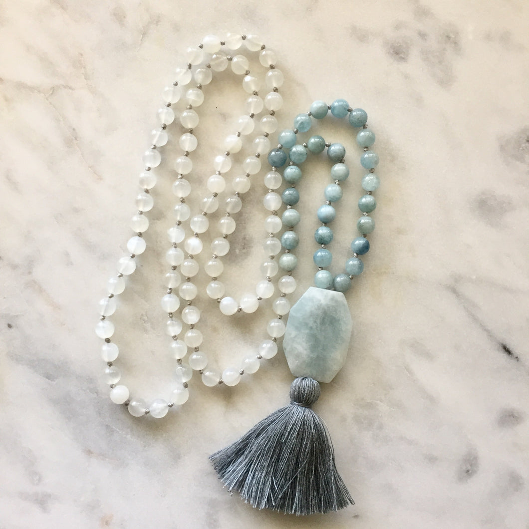 Aquamarine & Moonstone Mala - To Protect & Calm
