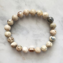 Men's African opal beaded energy bracelet with gold hexagon bead