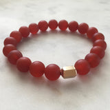 Men's red carnelian beaded energy fertility bracelet with gold hexagon bead