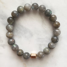 Men's labradorite beaded energy bracelet with gold hexagon bead