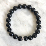 men's black onyx beaded energy bracelet with sterling silver bead