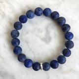 men's blue lapiz lazuli beaded energy bracelet with sterling silver bead
