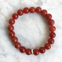 men's red carnelian beaded energy fertility bracelet with sterling silver bead