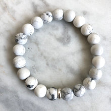 men's white howlite beaded energy bracelet with sterling silver bead