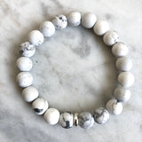 men's white howlite beaded energy bracelet with sterling silver bead