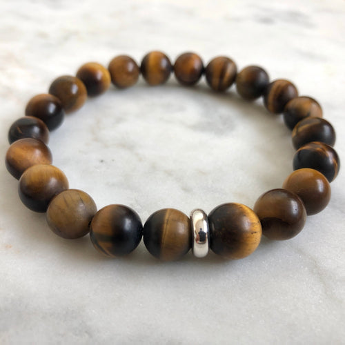 men's golden tiger's eye beaded energy fertility bracelet with sterling silver bead
