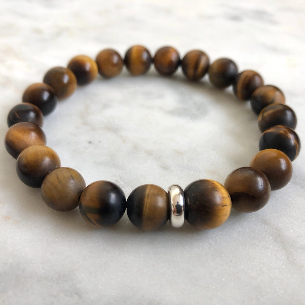 men's golden tiger's eye beaded energy fertility bracelet with sterling silver bead