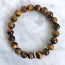 men's golden tiger's eye beaded energy fertility bracelet with sterling silver bead