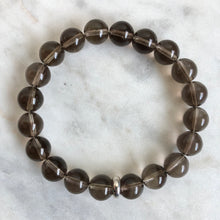 men's grey smoky quartz beaded energy bracelet with sterling silver bead