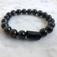men's blue tiger's eye and black tourmaline beaded protection bracelet