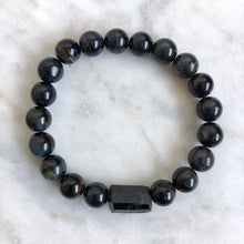 men's blue tiger's eye and black tourmaline beaded protection bracelet