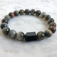 men's cat's eye and black tourmaline beaded protection bracelet