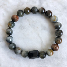 men's cat's eye and black tourmaline beaded protection bracelet