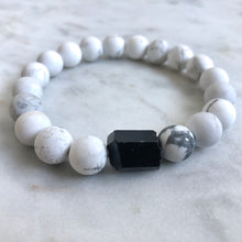 men's white howlite and black tourmaline beaded protection bracelet