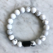 men's white howlite and black tourmaline beaded protection bracelet