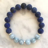 Men's blue lapis lazuli and aquamarine beaded energy bracelet for pitta dosha with sterling silver beads