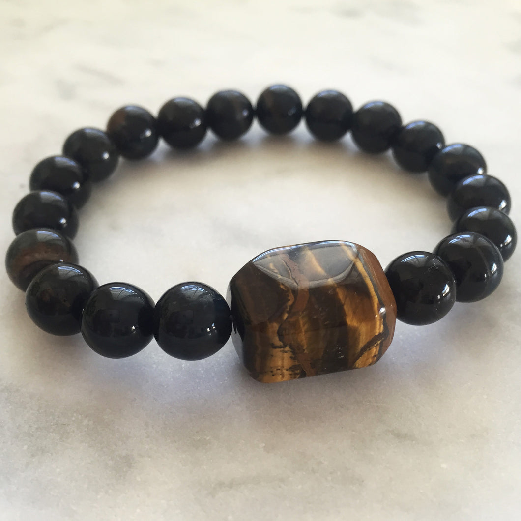 Men's blue and golden tiger's eye beaded fertility energy bracelet