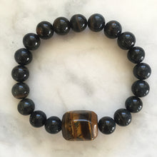 Men's blue and golden tiger's eye beaded fertility energy bracelet