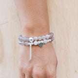 Moonstone and aquamarine pregnancy yoga jewelry bracelet with silver triangle charm
