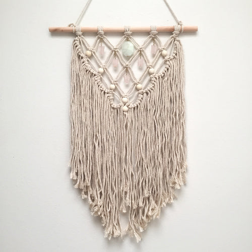 Aquamarine & Rose Quartz Macrame Wall Hanging