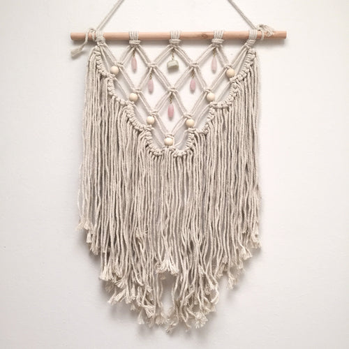 Moonstone & Rose Quartz Macrame Wall Hanging