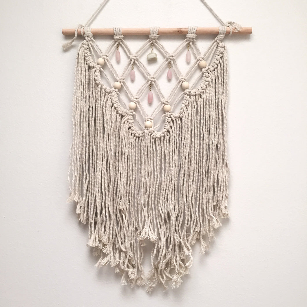 Moonstone & Rose Quartz Macrame Wall Hanging